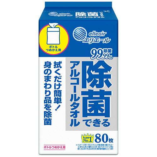 ｴﾘｴｰﾙ 除菌できるｱﾙｺｰﾙﾀｵﾙ つめかえ用 1ﾊﾟｯｸ(80枚)画像
