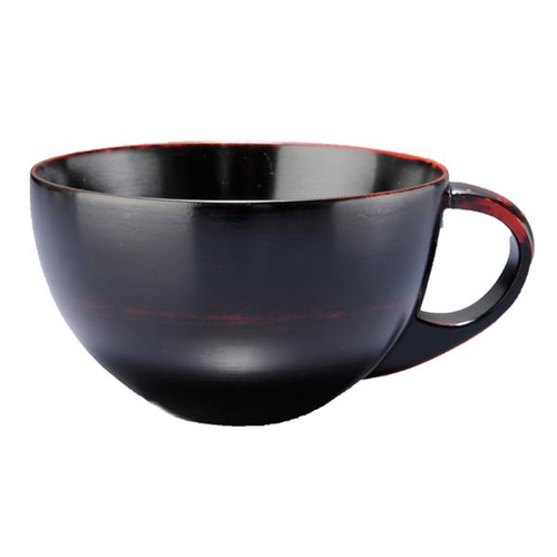 スープカップ 木製 340ml 漆 天然木 持ち手付き 食器 黒画像