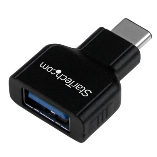 USB3.0準拠変換コネクタ　TypeC(オス)-A(メス)　ブラック　1個 コネクタ部分が強調された、上方から見た形状