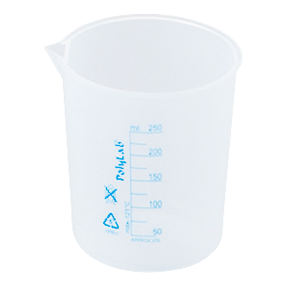 プラスチックビーカー（青目盛付き・PP製）250mL画像