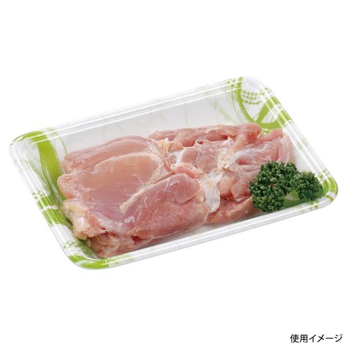 発泡トレー FLB-A15-30 旬香緑 エフピコ 側面から撮影された緑色の発泡トレーが数枚並べられた様子