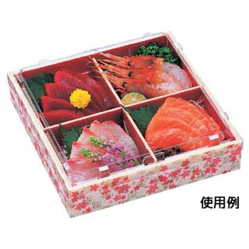 弁当容器 WPS-角194-194 本体 花かすみ朱 エフピコ 表面に花模様が施された赤い角型容器が見える状態