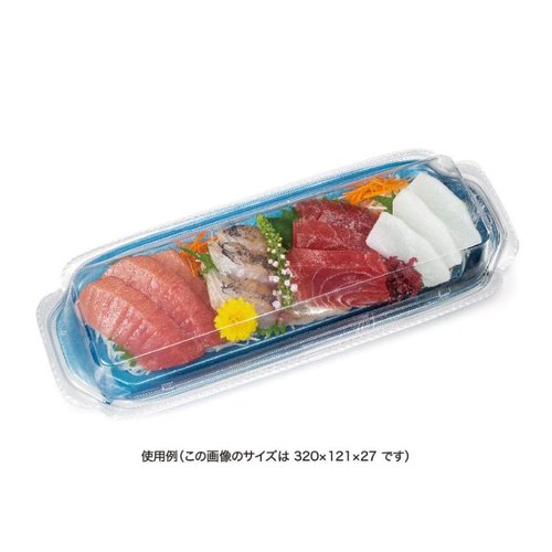 刺身容器 バイオ 華ノ枠 20-12B ゆう箔銀 リスパック 透明な容器の側面に銀色の装飾が施された状態