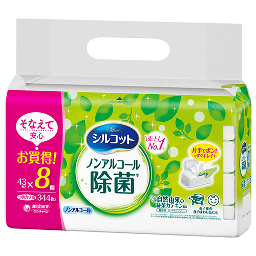 ｼﾙｺｯﾄｳｪｯﾄﾃｨｯｼｭ ﾉﾝｱﾙｺｰﾙ除菌 つめかえ用 1ｾｯﾄ(1376枚:344枚×4ﾊﾟｯｸ)画像