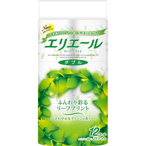 ｴﾘｴｰﾙ ﾄｲﾚｯﾄﾃｨｼｭｰ ﾘｰﾌﾌﾟﾘﾝﾄ ﾀﾞﾌﾞﾙ 芯あり 香りつき 25m 1ﾊﾟｯｸ(12ﾛｰﾙ)画像