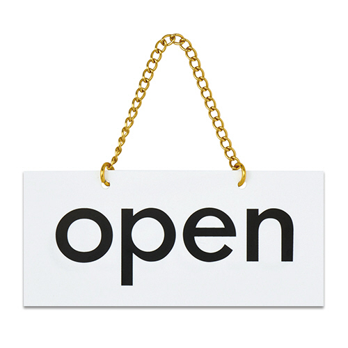 ｱｸﾘﾙﾏｯﾄ板ｻｲﾝ(両面:OPEN-CLOSED)くさり付 ﾀﾃ100×ﾖｺ220×厚み2mm 白 1枚画像