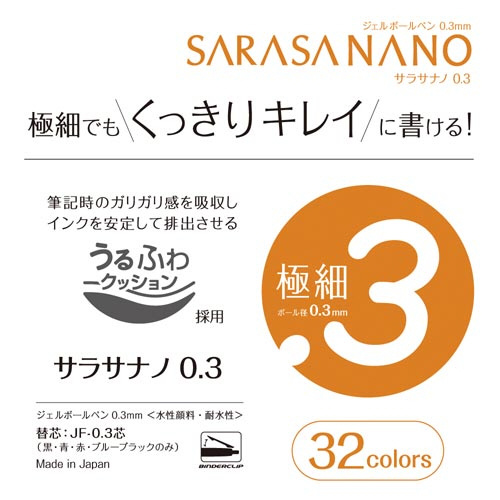 サラサナノ 0.3 赤 10本 赤いキャップのボールペン10本が整然と並べられた状態