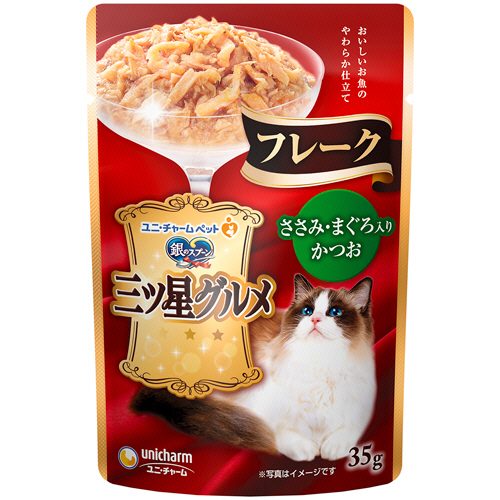 銀のｽﾌﾟｰﾝ 三ﾂ星ｸﾞﾙﾒﾊﾟｳﾁ ﾌﾚｰｸ ささみ･まぐろ入かつお 35g 1ｾｯﾄ(16ﾊﾟｯｸ)画像