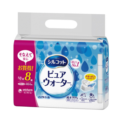 シルコットウェット　ピュアウォータ詰替５８枚入×８画像