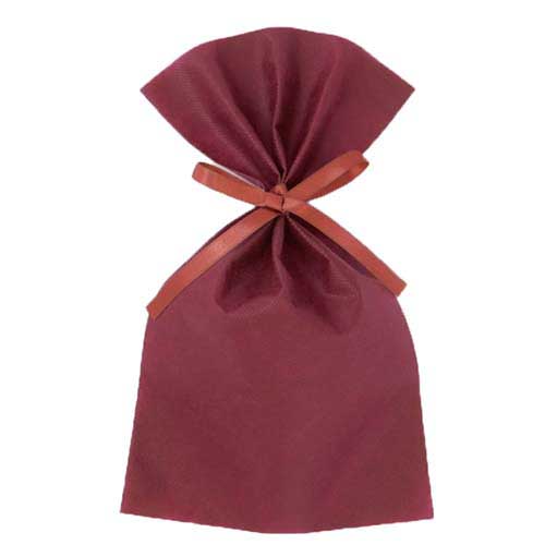 ソフトバッグベーシック2穴リボン巾着 S4 薄 ボルドー画像