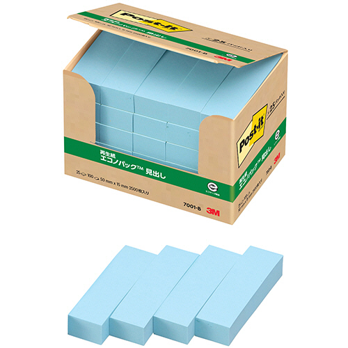 ﾎﾟｽﾄ･ｲｯﾄ ｴｺﾉﾊﾟｯｸ 見出し 再生紙 50×15mm ﾌﾞﾙｰ 1ﾊﾟｯｸ(25冊)画像