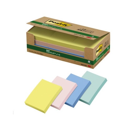 ポストイット　再生紙ノート　７５×５０　混色２４冊画像