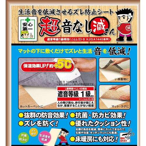 ズレ防止シート　防音ズレ防止音なし減さん　80cmx170cmx4mm 表面が滑らかで厚みのあるシートが広げられた状態。