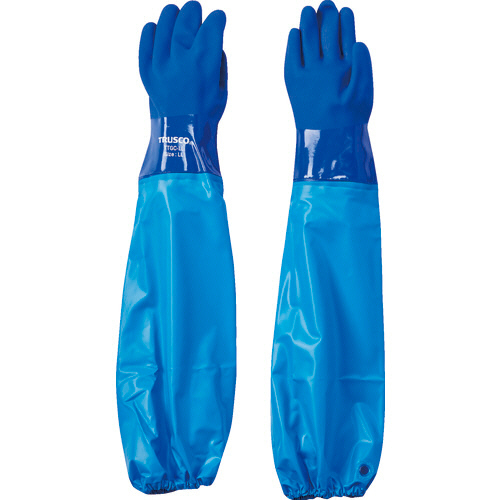 腕ｶﾊﾞｰ付耐油手袋 LLｻｲｽﾞ ﾌﾞﾙｰ 1双画像