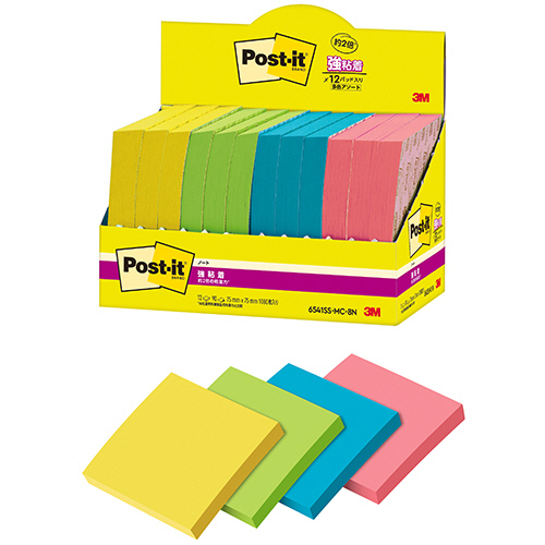 ﾎﾟｽﾄ･ｲｯﾄ 強粘着ﾉｰﾄ ﾏﾙﾁｶﾗｰ8 75×75mm 4色 1ﾊﾟｯｸ(12冊)画像