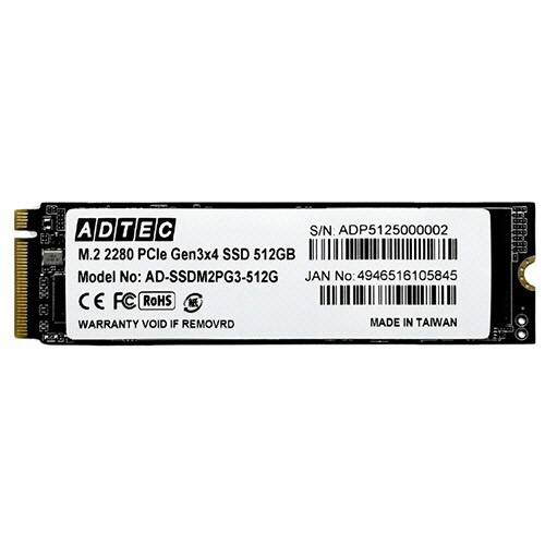 3D NAND SSD M.2 NVMe PCIe Gen3×4(2280) 512GB 1枚