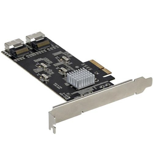 SATA　8ポート増設PCI　Expressインターフェースカード　1個 基盤が配置された状態で、各ポートが並ぶ様子
