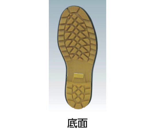 安全長靴　MPB-7700　M 側面から見た光沢のある長靴、靴底の模様がはっきりと見える状態