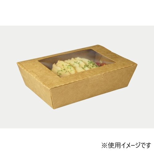 弁当容器 クラフトパック窓付 172-120W パックスタイル 窓付きのクラフトパックが正面から見える状態