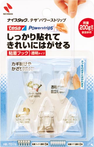 ナイスタックテサパワーストリップ粘着フック透明５個