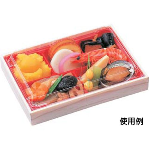 弁当容器 WIC-423-1 本体 香木 エフピコ 斜め上から撮影された木目調の弁当容器、蓋付きでスタイリッシュなデザインが際立つ状態。