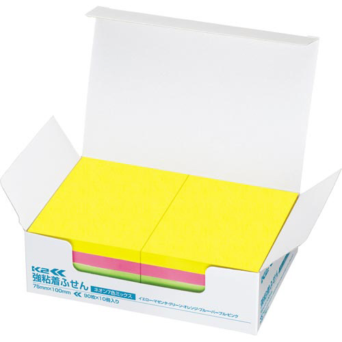 強粘着ふせん　Ｋ２　７５×１００　ネオン混色１０冊画像