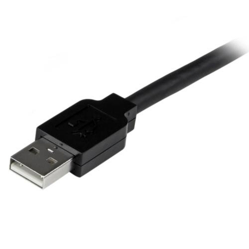 USB2.0アクティブ延長ケーブル　Type　A(オス)-Type　A(メス)　5m　ブラック　1本 黒い延長ケーブルが真上から撮影され、全長がはっきり見える状態