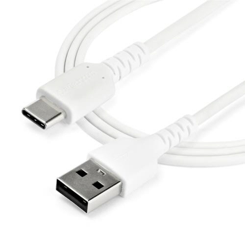 USB　A-USB　Cケーブル　2m　アラミド繊維補強　ホワイト　1本 ケーブルが曲がった状態で素朴なテクスチャーが見える白色のデザイン