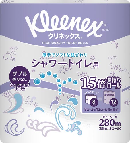 クリネックス長持ちシャワートイレ８ロールダブル×８画像