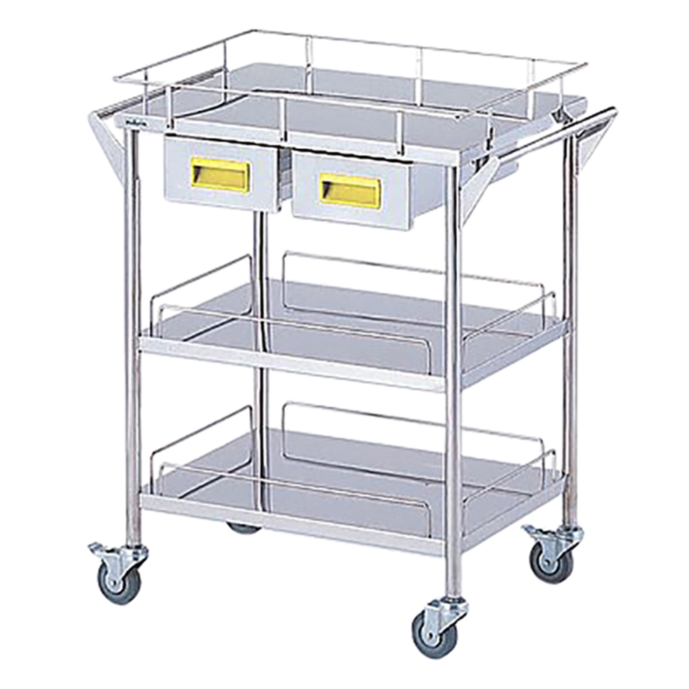 ストレージステンレスカート 3段 イエロー (幅600mm/引き出し2個)画像