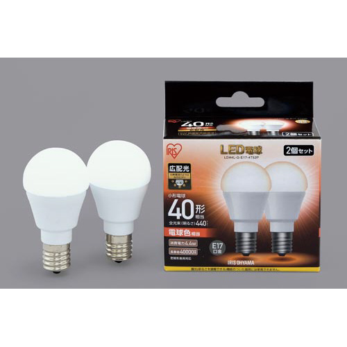 ＬＥＤ　Ｅ１７　広配光４０形　電球色　２個入画像