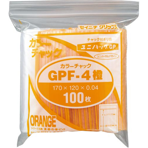 ユニパックカラーチャック橙Ａ６　１００枚入画像