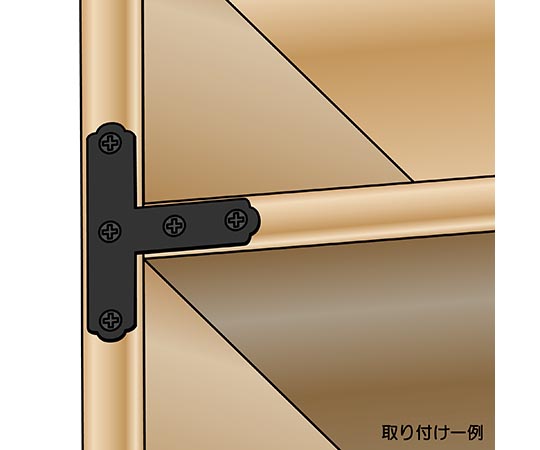 カラー隅金　T型　黒　57×50mm　4枚入 黒いT型の隅金が4枚並べて示された状態