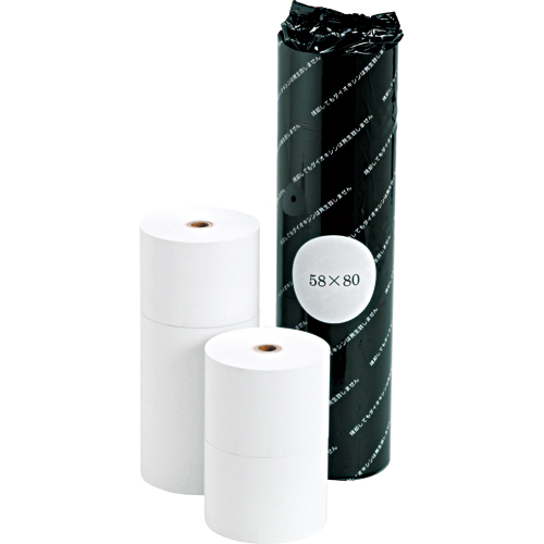 感熱ﾛｰﾙ紙 ﾉｰﾏﾙ保存 幅58×直径80mm×長さ65m 芯内径12mm 1ﾊﾟｯｸ(5巻)画像