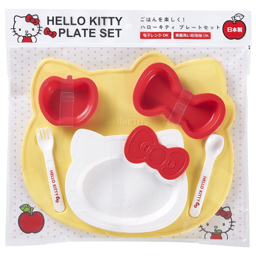 食器セット　ハローキティ　子供　キャラクター 可愛らしいキャラクターがデザインされた皿とカップが並んでいる様子