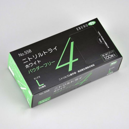 ニトリル手袋 558ニトリルトライ4PF白L エブノ画像