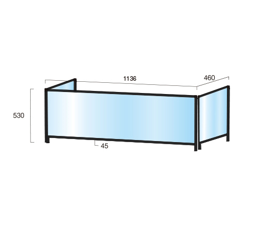 ブラックパーテーションスタンド　三面　450×1100mm　ロウ　（塩ビ仕様） スタンドが三面で広がり、塩ビ素材の質感が際立つ状態