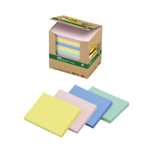 ポストイット　再生紙ノート７５×１００　混色１０冊画像
