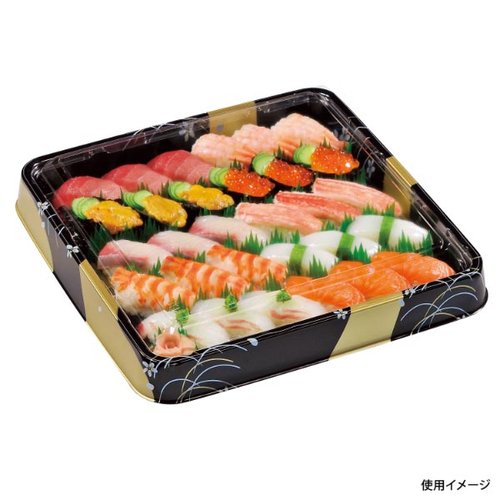 寿司桶 角桶 金流 3H 本体 福助工業 深い角形の桶が、上品な金色の流れが施された状態。