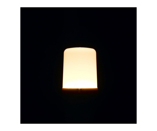 T形LED　60W形　E26　電球色 透明なグローブ上に置かれた光を放つ電球の側面が見える状態