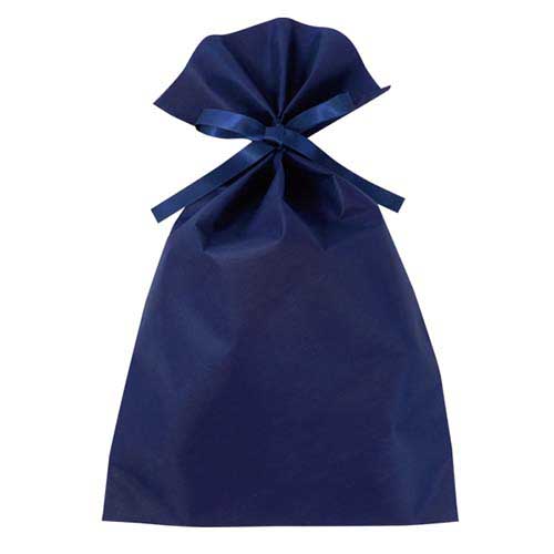 ソフトバッグベーシック2穴リボン巾着 S6 厚 紺