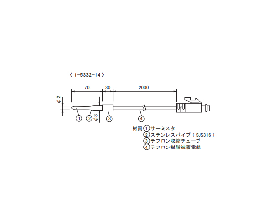 温度センサ ステンレス保護管 70mm/Φ2.0mm画像