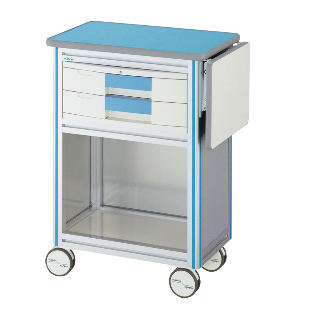 ヨーロピアンカートⅡ(補助天板付き･回診タイプ) 2段ブルー 630×400×855mm画像