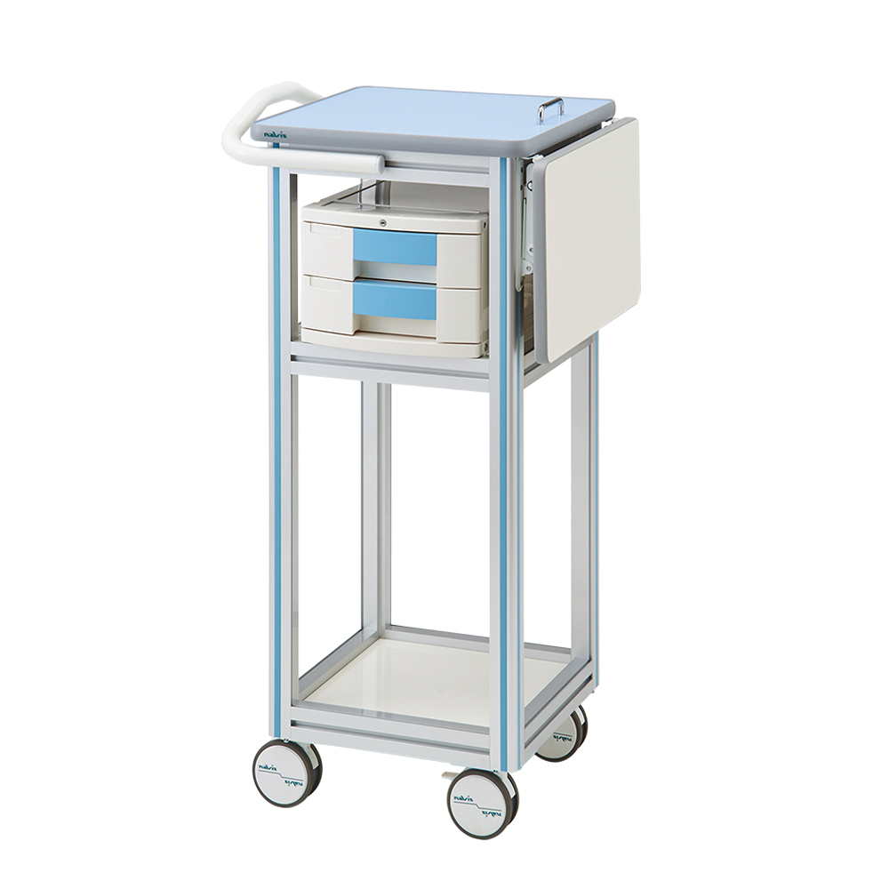 ヨーロピアンカート Ⅱ(スリムPCカート) 補助天板あり 引出し2段 ブルー画像