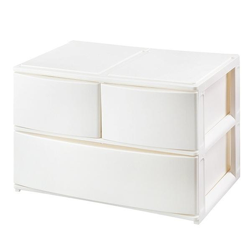 収納ケース 引き出し 幅39×奥行26.5×高さ26.5cm ワイド 深ショート2深1段 ホワイト画像