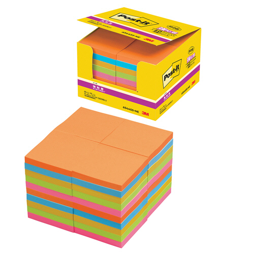 ﾎﾟｽﾄ･ｲｯﾄ 強粘着ﾉｰﾄ 75×75mm ﾈｵﾝｶﾗｰ5色 1ﾊﾟｯｸ(40冊)画像