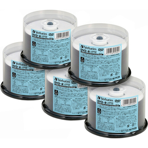 ﾃﾞｰﾀ用DVD-R 4.7GB 16倍速 ﾎﾜｲﾄﾌﾟﾘﾝﾀﾌﾞﾙ ｽﾋﾟﾝﾄﾞﾙ 1箱(250枚:50枚×5個)画像