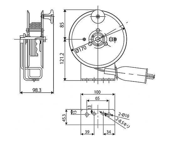 φ4.0mm×10m/50A アースリール(手動巻取) 手動巻取タイプで、コイル状に整然と巻かれた状態