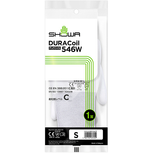 耐切創背抜き手袋 ﾃﾞｭﾗｺｲﾙ 546W S ﾎﾜｲﾄ 1双