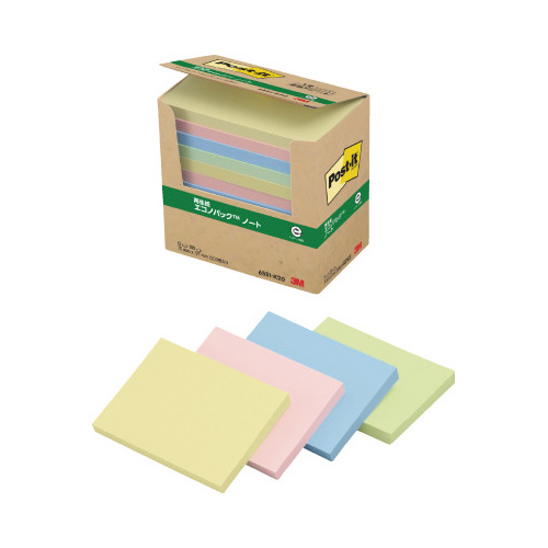 ポストイット　再生紙ノート７５×１２７　混色１２冊画像